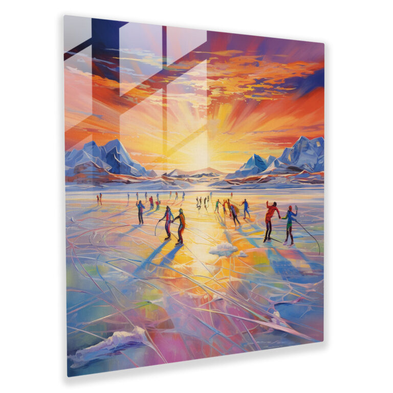 Winter Carnival Glass Print - Winter, Ice Skaters, Glass Wall Art, Vibrant Painting