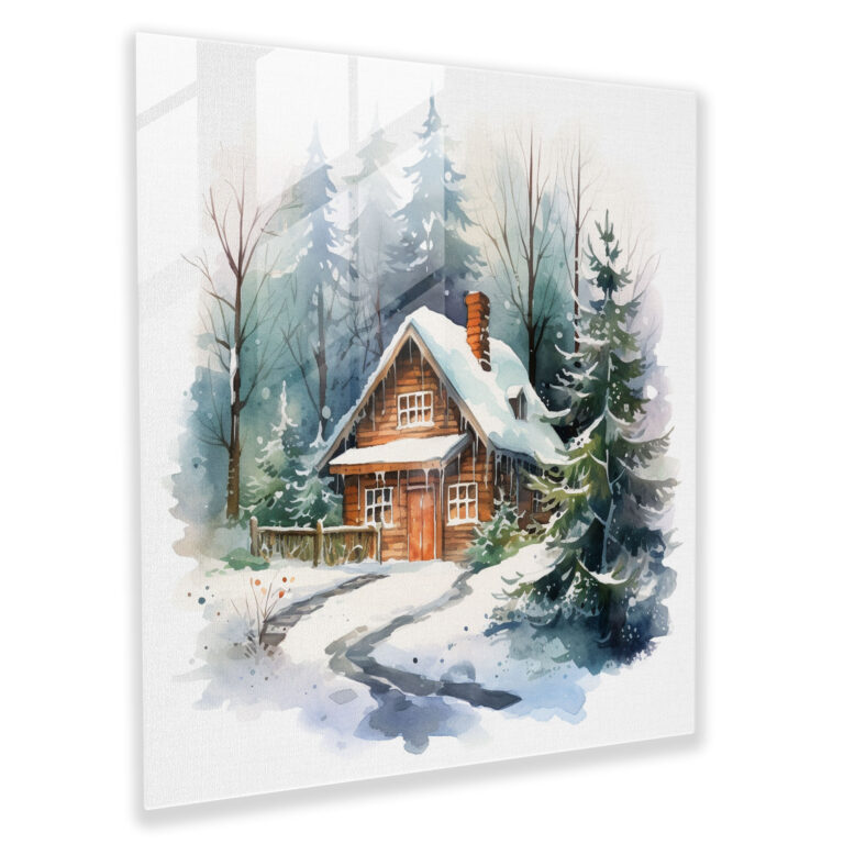 Winter Tranquility Glass Print - Winter, Glass Art, Modern Art, Watercolor