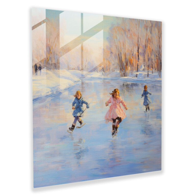 Joyful Winter Skaters Glass Print - Winter, Skaters, Wall Decoration, Glass Print