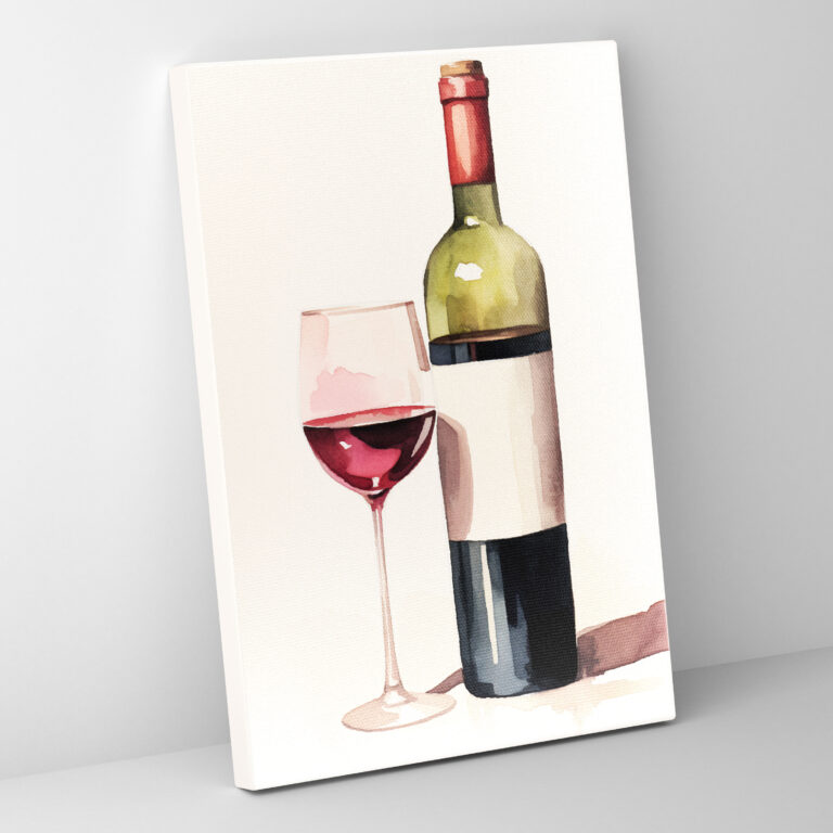 Wine Canvas Print - Wine, Watercolor Painting, Minimalist, Home Decoration