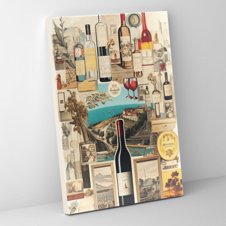 Wine Wall Art - Wine, Vintage-Inspired Collage, Wine Labels, Home Decoration