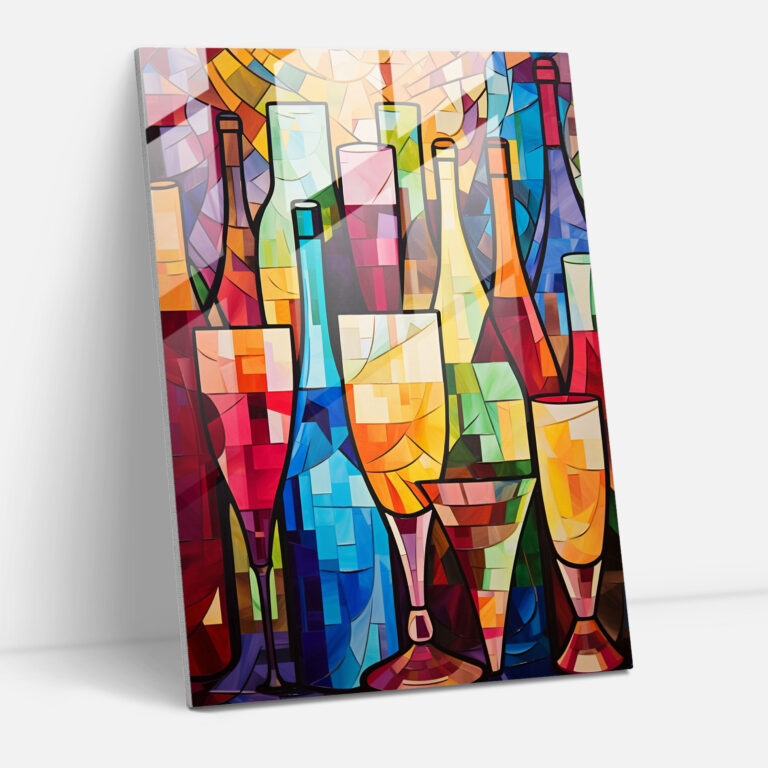 Colorful Mosaic Glass Print - Wine, Geometric, Vibrancy, Glass Print
