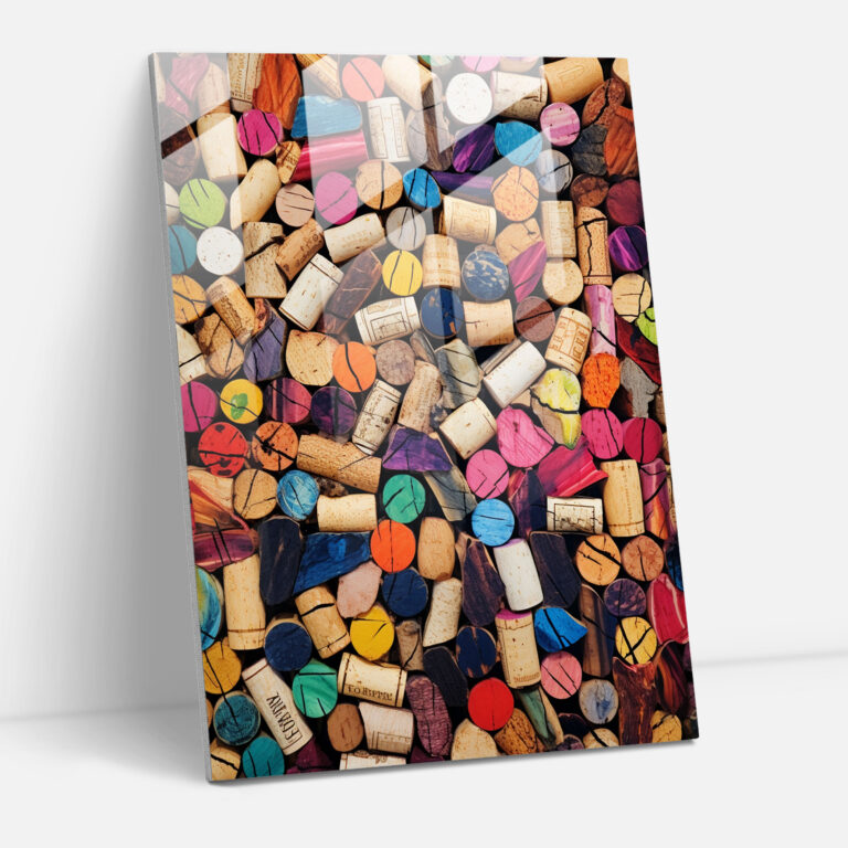 Playful Vibrance Glass Print - Wine, Collage, Wine, Glass Art