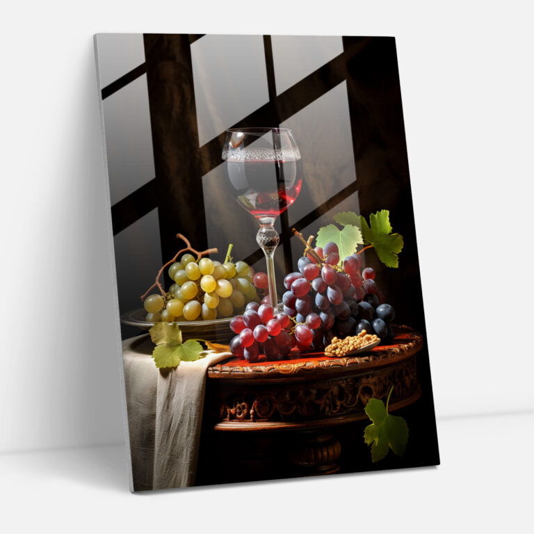 Wine Glass Print - Vintage Grapes - Glass Art - Wine, Glass Wall Art, Wine, Vintage Grapes
