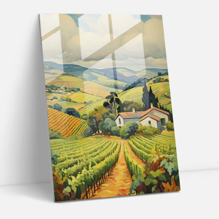 Wine Glass Wall Art - Vineyard Landscape - Wine, Wine, French Impressionist Style, Vineyard Landscape