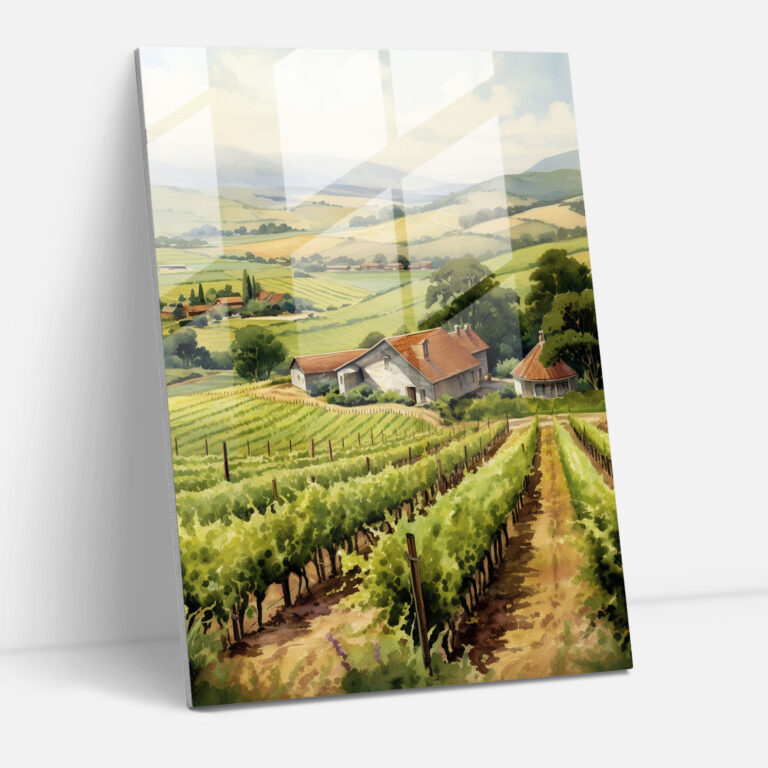 Wine Vineyard Glass Print - Wine, Home Decoration, Wall Decoration, Rolling Hills