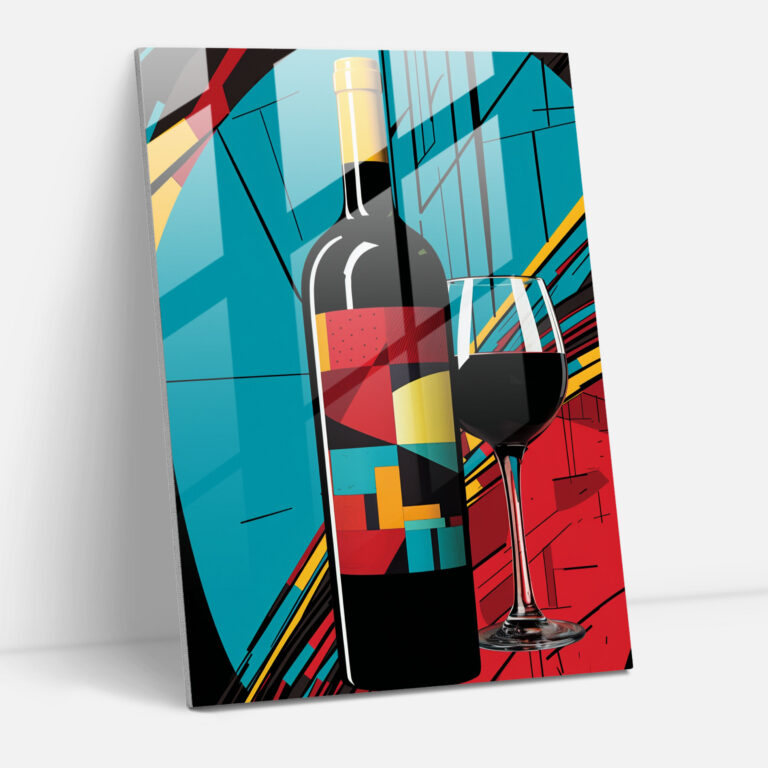 Pop Art Wine Bottle Glass Print - Wine, Wall Decoration, Graphic Elements, Bold Colors