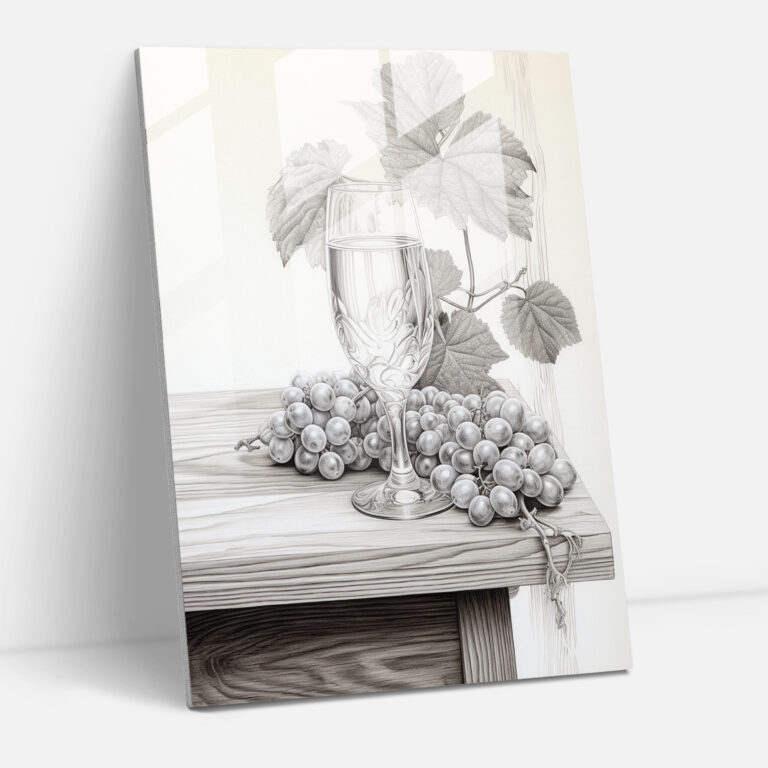 Classic Wine Glass Drawing Glass Print - Wine, Wall Decoration, Home Decoration, Wine