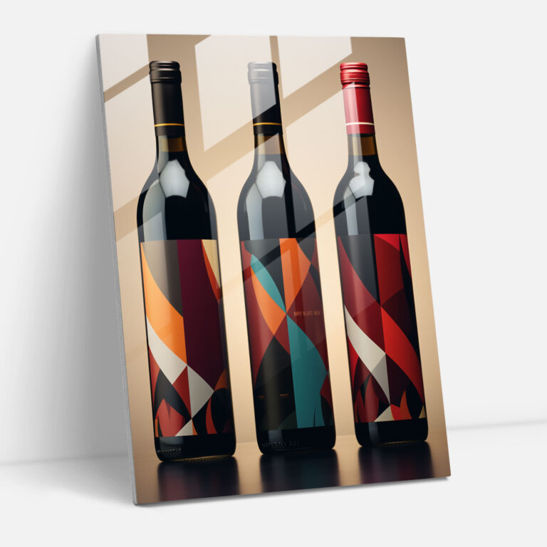 Wine Glass Print - Geometric Abstract Glass Wall Art - Wine, Wine Bottle Labels, Contemporary Twist, Intricate Patterns