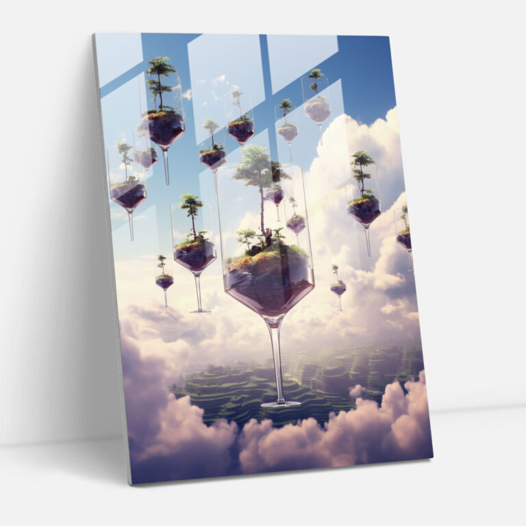 Wine Glass Print - Surreal Vineyard Glass Wall Art - Wine, Wine Glasses, Vineyard, Glass Art