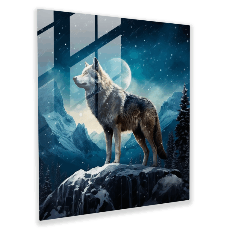 Majestic Night Wolf Glass Print - Wall Decor