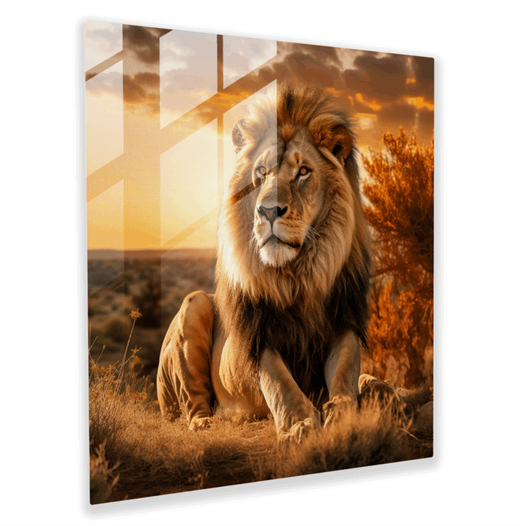 Captivating Glass Print– Majestic Lion's Gaze