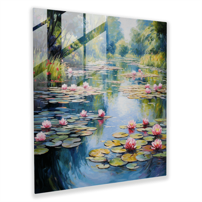 Impressionist Glass Print– Tranquil Water Lily Pond