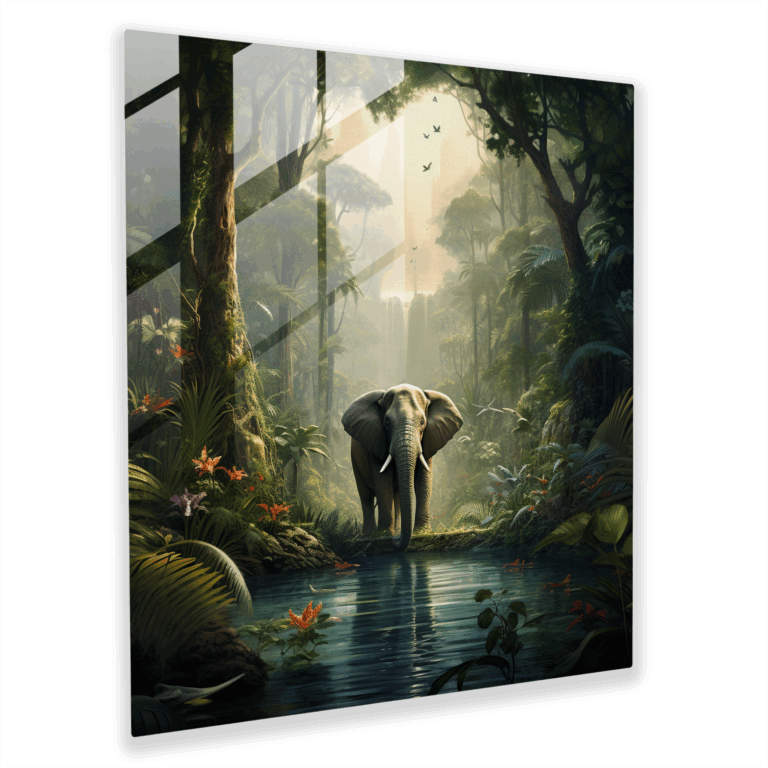 Enchanting Elephant Glass Print - Surrealistic Glass Wall Art for Home Decoration