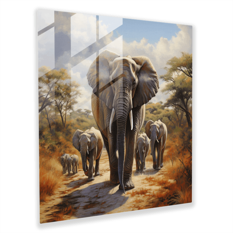 Majestic Elephants Glass Print - Realistic Glass Wall Art for Home Decoration