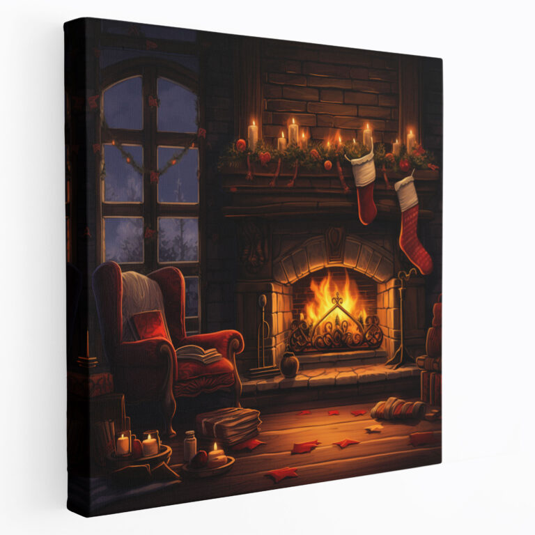 Cozy Fireplace Canvas Print - Winter, Home Decoration, Roaring Fire, Canvas Print