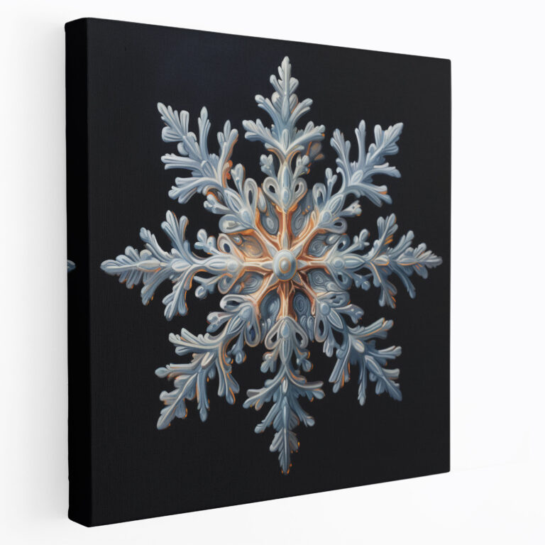 Magical Snowflake Canvas Print - Winter, Photorealistic Painting, Snowflake, Dark Background