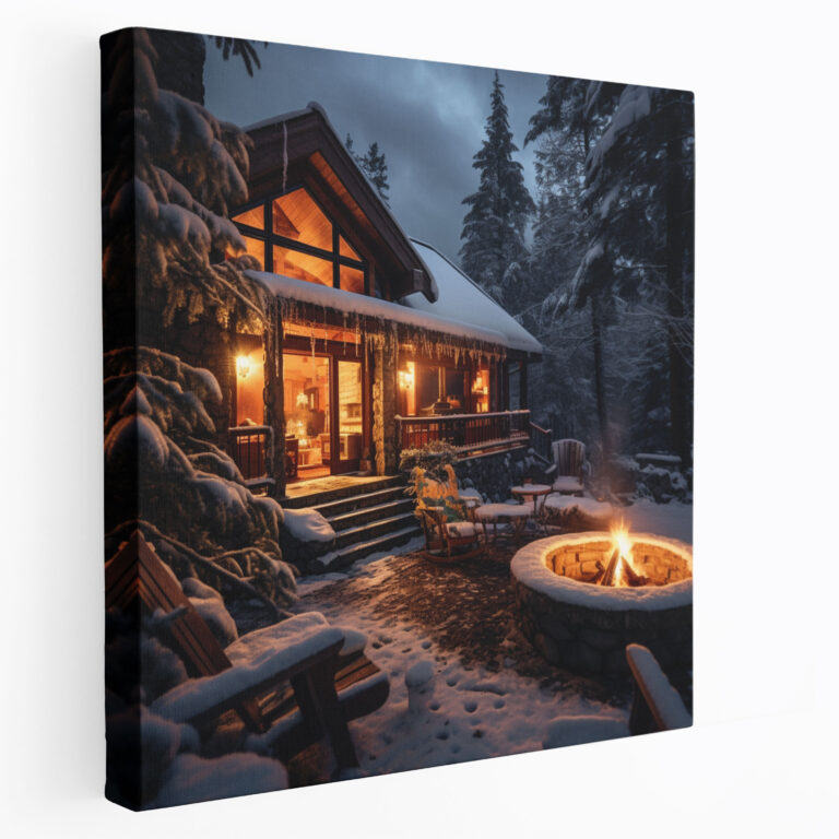 Winter Cabin Canvas Print - Winter, Rustic Charm, Canvas, Canvas Print