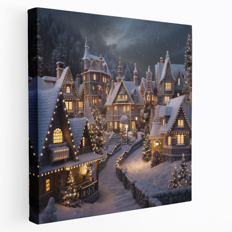 Snowy Village Wall Decoration - Winter, Winter, Canvas, Canvas Wall Art