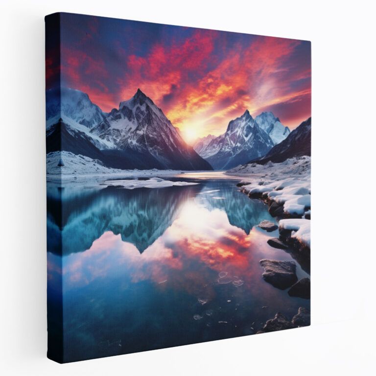 Frozen Lake Canvas Print - Winter, Canvas Print, Sunset Reflection, Winter