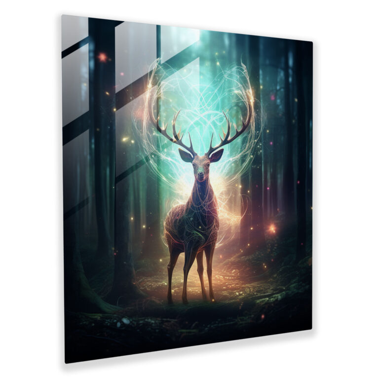 Wildlife Modern Art - Wildlife, Enchanted Forest, Mystical Deer, Glass Print