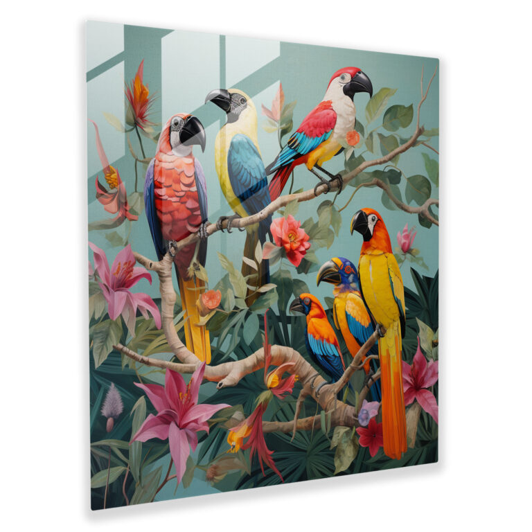 Wildlife Glass Wall Art - Tropical Birds - Wildlife, Home Decoration, Paradise, Collage