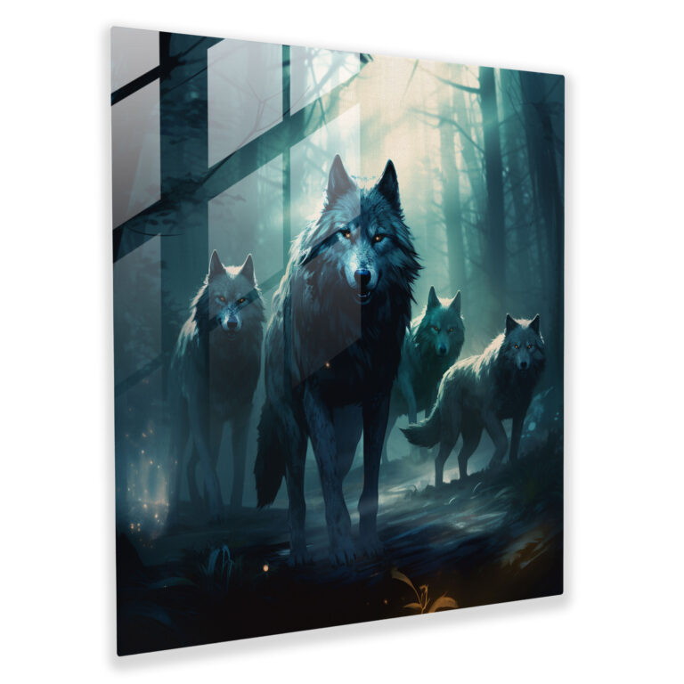 Wildlife Glass Print - Moonlit Wolves - Wildlife, Mystique, Wolves, Glass Art