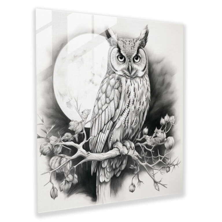 Wildlife Glass Print - Wise Owl Perched Under Moonlight - Wildlife, Glass Wall Art, Home Decoration, Wall Decoration