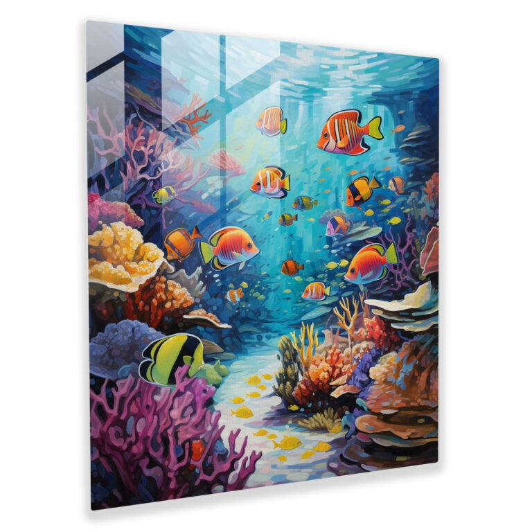 Wildlife Glass Wall Art - School Of Colorful Fish In Coral Reef - Wildlife, Glass Art, Fish, Wildlife