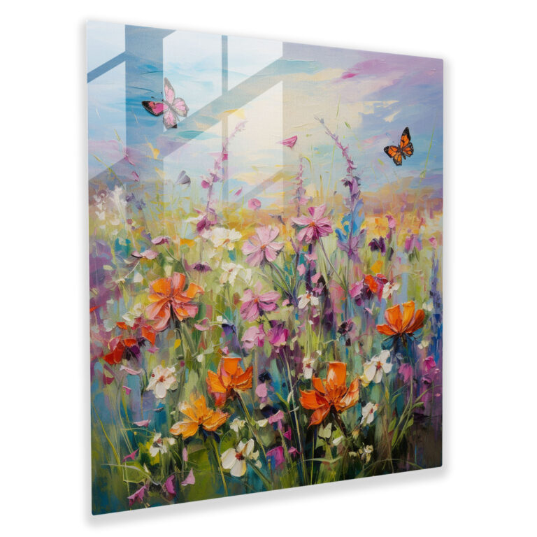 Wildlife Glass Wall Art - Blooming Wildflowers With Butterflies - Wildlife, Glass Wall Art, Wildflowers, Butterflies