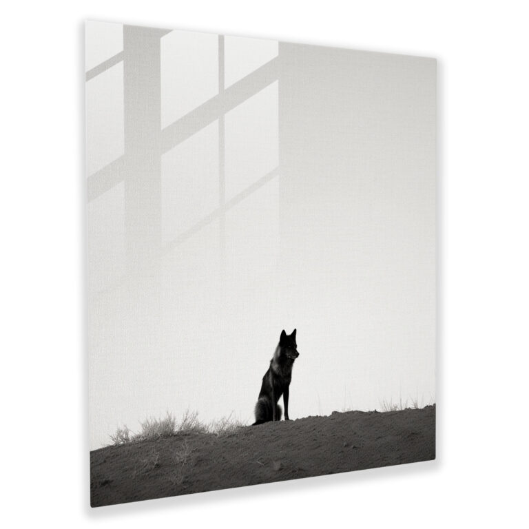 Wildlife Glass Print - Lone Wolf Staring Into The Distance - Wildlife, Black And White Photograph, Glass Print, Glass Wall Art