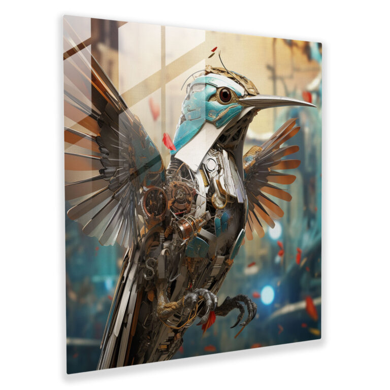 Wildlife Glass Wall Art - Robotic Hummingbird In Futuristic Setting - Wildlife, Glass Wall Art, Home Decoration, Glass Print