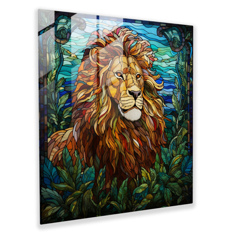 Wildlife Glass Wall Art - Stained Glass Lion - Wildlife, Majestic Lion, Mosaic, Glass Art