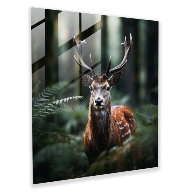 Wildlife Glass Print - Serene Forest Deer - Wildlife, Wildlife, Glass Wall Art, Close-Up Shot