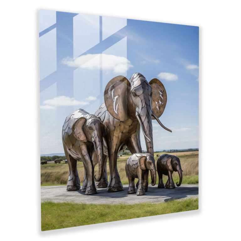 Wildlife Glass Wall Art - Family Of Elephants - Wildlife, Contemporary Sculpture, Glass Wall Art, Modern Art