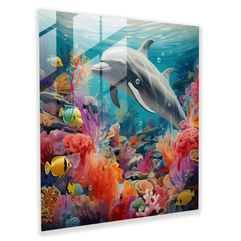 Wildlife Glass Print - Underwater Dolphins - Wildlife, Underwater Scene, Glass Wall Art, Dolphins