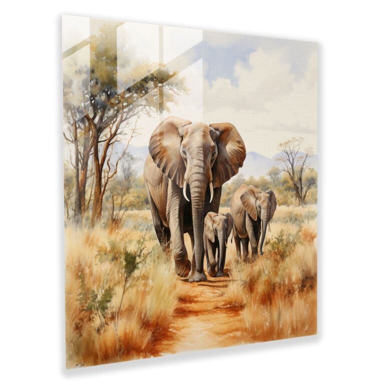 Wildlife Glass Wall Art - Watercolor Elephants - Wildlife, Glass Print, Watercolor Painting, Elephants