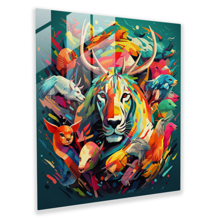 Wildlife Glass Print - Colorful Wildlife Collage - Wildlife, Glass Print, Colorful Collage, Home Decoration