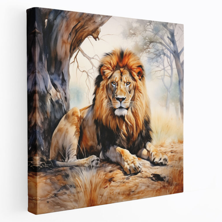 Wildlife Canvas Print - Detailed Watercolor Lion Wall Art - Wildlife, Nature, Canvas, Home Decoration