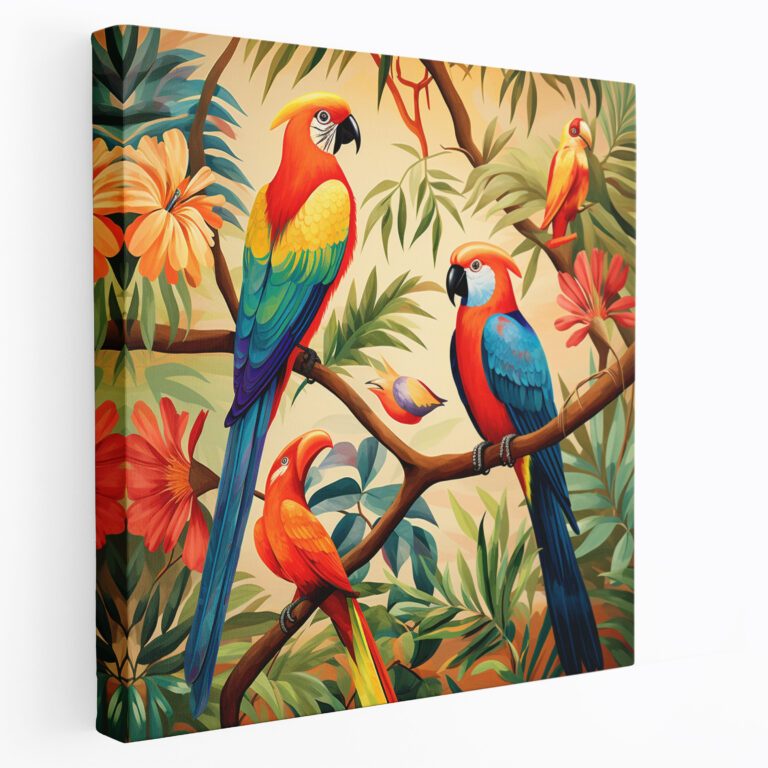 Wildlife Wall Art - Retro Exotic Birds Poster Canvas Print - Wildlife, Canvas Wall Art, Exotic Birds, Birds
