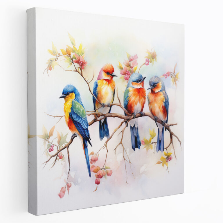Wildlife Wall Decoration - Colorful Birds On Tree Branches - Wildlife, Home Decoration, Tree Branches, Canvas Wall Art