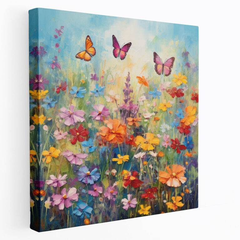 Wildlife Wall Decoration - Colorful Flowers And Butterflies - Wildlife, Wall Decoration, Canvas Wall Art, Wildlife