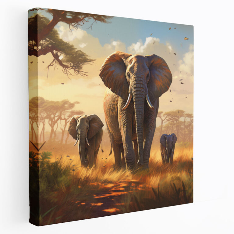 Wildlife Canvas Print - Peaceful Elephant Family Wall Art - Wildlife, Canvas, Elephant Family, Home Decoration