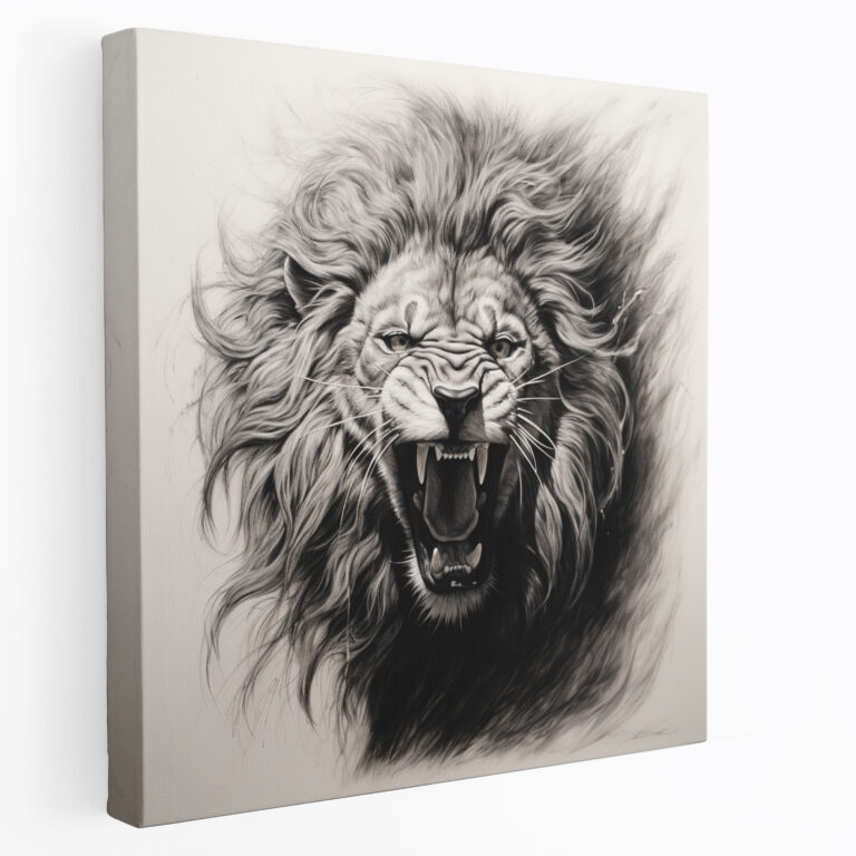 Wildlife Wall Art - Roaring Lion Charcoal Drawing - Wildlife, Canvas Print, Canvas, Wall Decoration
