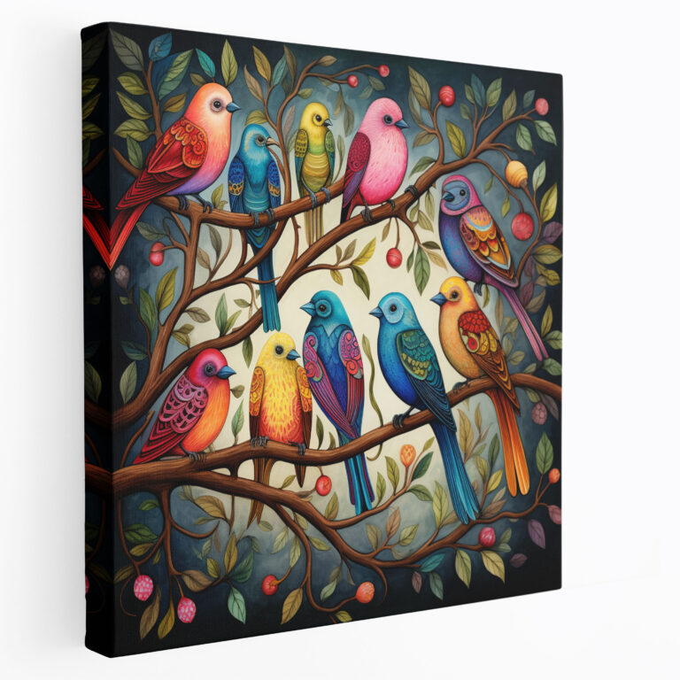 Wildlife Canvas Print - Colorful Birds Wall Art - Wildlife, Canvas, Canvas Wall Art, Whimsical Illustration