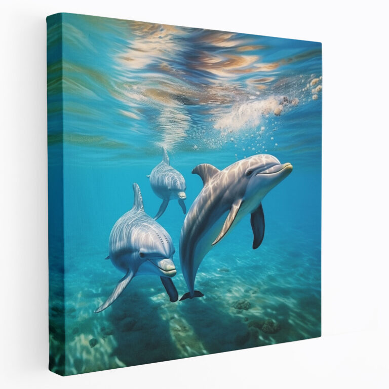 Wildlife Canvas Print - Serene Family Of Dolphins In Ocean Waters - Wildlife, Wall Decoration, Canvas, Wall Art