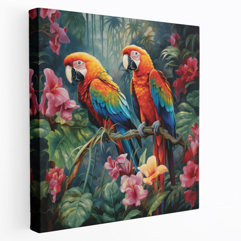 Wildlife Canvas Print - Stunning Parrots Among Tropical Foliage - Wildlife, Wall Art, Canvas Print, Wall Decoration