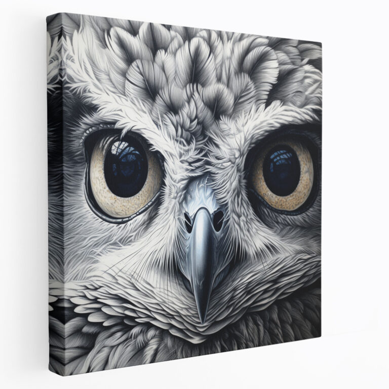 Wildlife Wall Print - Wise Owl - Wildlife, Wise Owl, Canvas Wall Art, Detailed Pencil Drawing