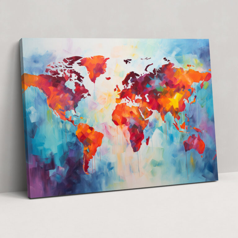 World Map Abstract Oil Painting Canvas Print - World Map, Canvas Print, Bold Brushstrokes, Canvas