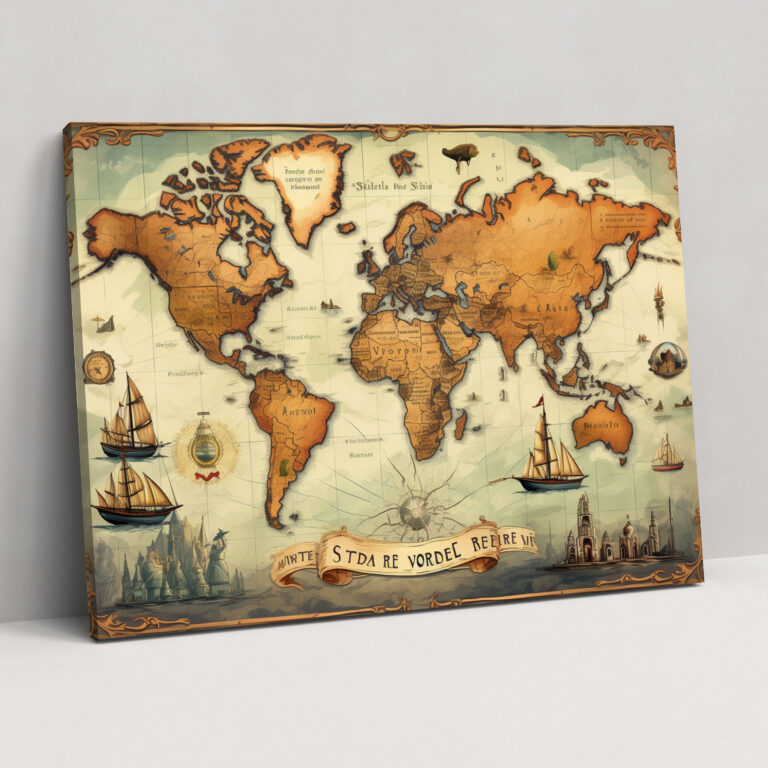 Vintage Travel World Map Canvas Print - World Map, Home Decoration, Wall Art, Wall Decoration
